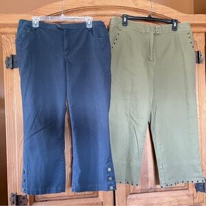 Bundle of 2 Spring Summer Women's Capris Pants Size 12 Navy Blue & Khaki Green